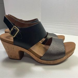 Rockport Leather Metallic Chunky Wedge Sandals  10